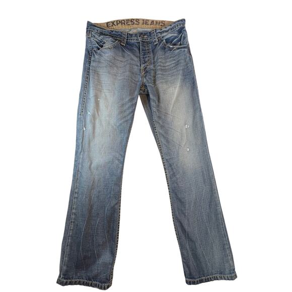 Express Jeans Mens 34 X 32 Rocco Slim Fit Boot Cut Medium Wash Denim 100% Cotton - Picture 1 of 10